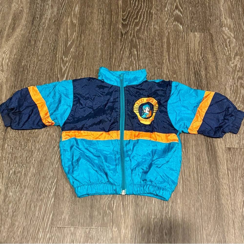 VTG Disney Baby Mickey Track Windbreaker Jacket  18 Month Blue Teal & Orange EUC